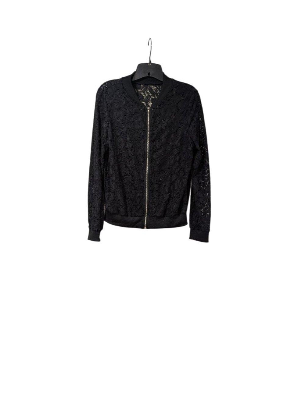 Women's Black Floral Lace Full Zip Blouse Whimsygoth